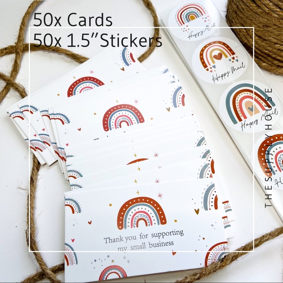 Set of 50 Thank You Cards and 50 Large Boho Rainbow Stickers - Picture 2 of 10